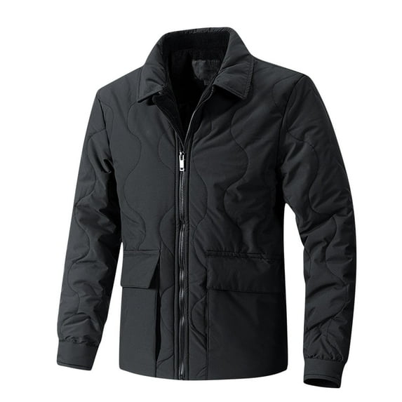 Wyobmus Men's Winter Jacket Plain Fleece Lined Thick Work Padded Jacket Warm Cargo Jackets Black