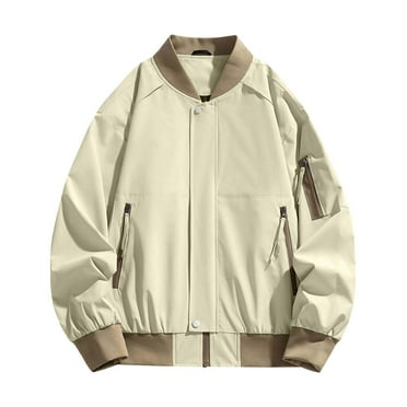 Wyobmus Men's Winter Loose Casual Flight Jacket Lightweight Plain Plus Size Long Sleeve Baseball Coats With Zipped Pocket Khaki