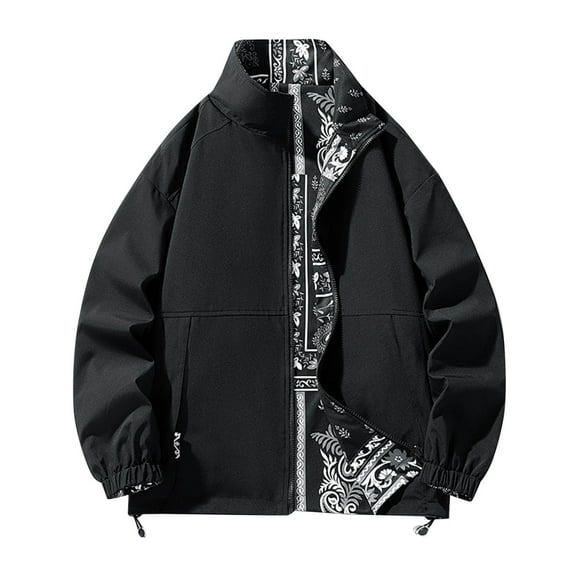 Wyobmus Men's Winter Plus Size Cotton Lined Jacket Solid Color Lightweight Warm Coats Long Sleeve Cargo Jackets Black