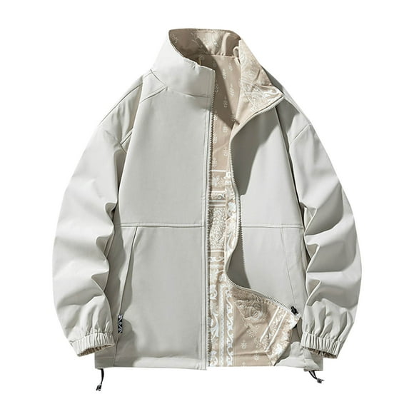 Wyobmus Men's Winter Plus Size Cotton Lined Jacket Solid Color Lightweight Warm Coats Long Sleeve Cargo Jackets Khaki