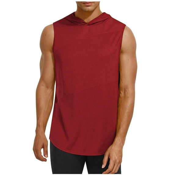 Wyobmus Men's Workout Hooded Tank Tops Sleeveless Sports Training Hoodies Lightweight Bodybuilding Cut Off Muscle Shirts M-3X Red
