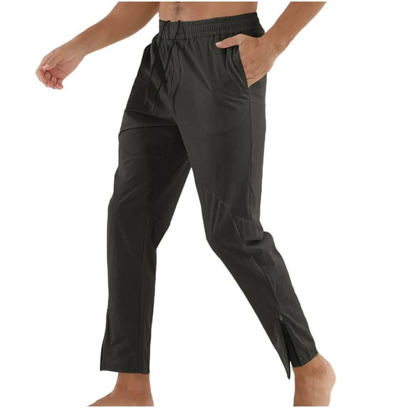 Wyobmus Men's Workout Joggers Zipper Bottom Stretch Sweatpants Slim Fit Track Pants Solid Color Sports Casual Pants Dark Gray