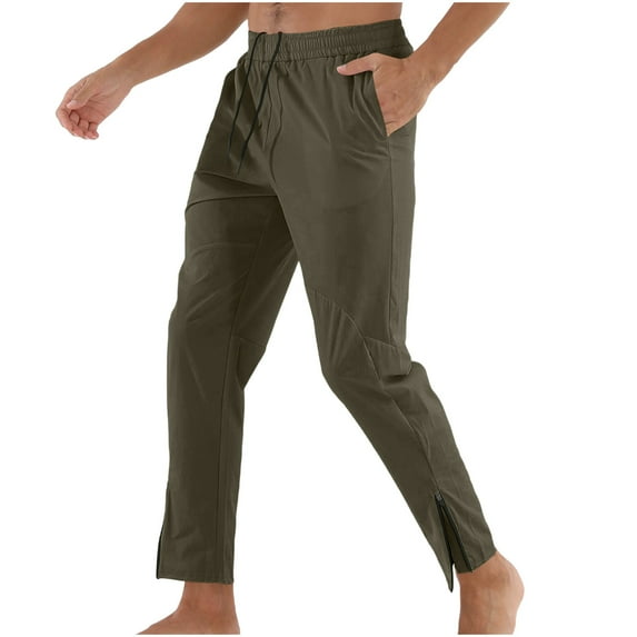 Wyobmus Men's Workout Joggers Zipper Bottom Stretch Sweatpants Slim Fit Track Pants Solid Color Sports Casual Pants Olive Green