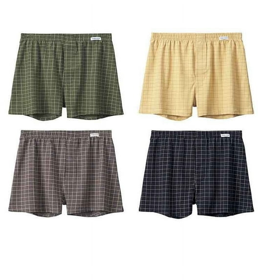 Wyobmus Mens 4PC Underwear Boxer Briefs Stretch Cotton Plaid Underpants Casual Breathable Mid Waist Underwear Briefs B-Gray