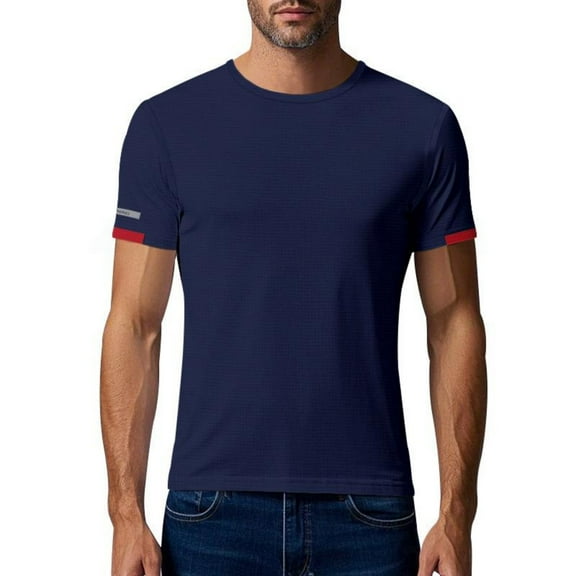 Wyobmus Mens Active T Shirt Quick Dry Mesh Ice Silk Short Sleeved Crew Neck Muscle Shirt Soft Breathable Gym Running Tees B-Navy