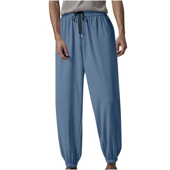 Wyobmus Mens Athletic Pants Baggy Cinch Bottom Sweatpants Solid Color Pocket Casual Elastic Waist Drawstring Jogger Pants,M-5Xl Light Blue