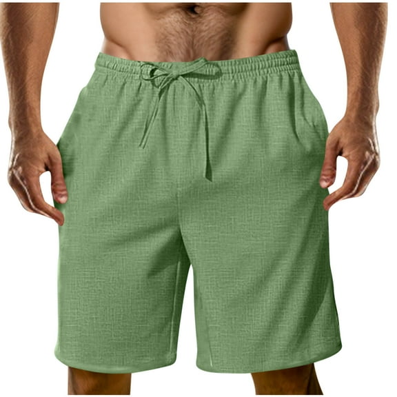 Wyobmus Mens Board Shorts Elastic Waist Drawstring Shorts Solid Color Casual Summer Beach Shorts With Pocket A-Green