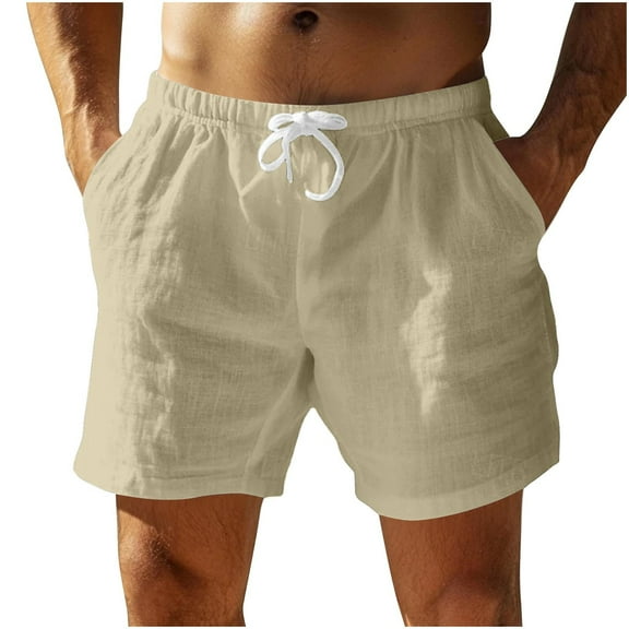 Wyobmus Mens Board Shorts Elastic Waist Drawstring Shorts Solid Color Casual Summer Beach Shorts With Pocket B-Khaki