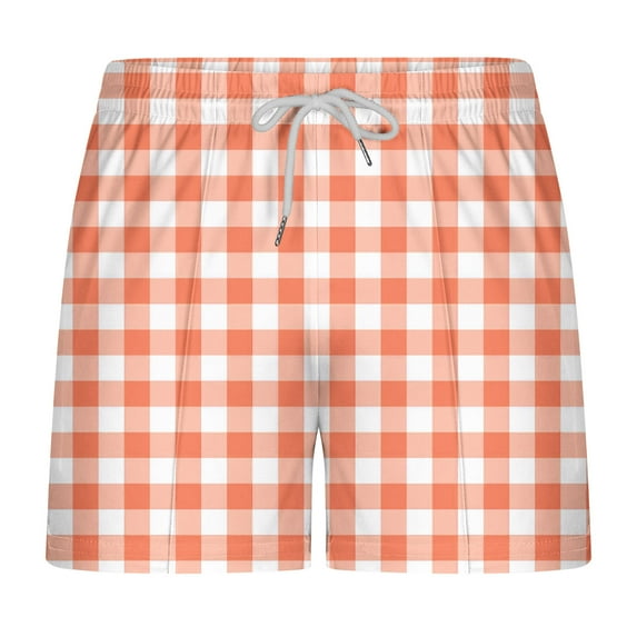 Wyobmus Mens Boxer Shorts Lounge Plaid Shorts Pajama Shorts Oversized Elastic Waist Beach Bottoms With Pocket M-3Xl Orange