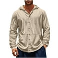 thumbnail image 1 of Wyobmus Mens Button Down Linen Hoodie Shirt Cotton Fashion Casual Long Sleeve Drawstring Shirt Solid Summer Beach Basic T-Shirt Tops Khaki, 1 of 5
