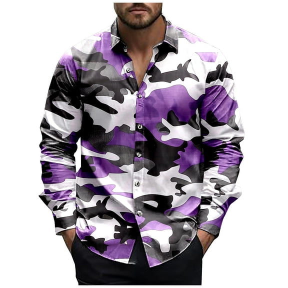 Wyobmus Mens Button Down Shirt Camo Print Stretch Dress Shirt Long Sleeve Turndown Collar Casual Blouse Shirt A-Camouflage