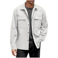 thumbnail image 1 of Wyobmus Mens Button Down Shirt Jacket Casual Cotton Shacket Lightweight Outdoor Cargo Jacket Coat White, 1 of 2