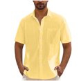 thumbnail image 1 of Wyobmus Mens Button Down Shirts Short Sleeve V Neck Cotton Linen Dress Shirts Stretch Summer Vacation Beach Casual Lightweight Tees Tops S-2X Yellow, 1 of 6