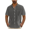 thumbnail image 1 of Wyobmus Mens Button Down Shirts Short Sleeve V Neck Cotton Linen Dress Shirts Stretch Summer Vacation Beach Casual Lightweight Tees Tops S-2X Dark Gray, 1 of 6