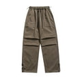 thumbnail image 1 of Wyobmus Mens Cargo Parachute Pants Straight Wide Leg Retractable Twill Pants Casual Sports Pants Brown, 1 of 8