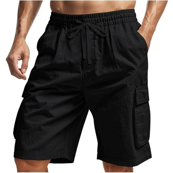Wyobmus Mens Cargo Shorts Elastic Waist Drawstring Summer Casual Bermuda Short Loose Wide Leg Work Jogger Shorts With Pockets S-3X Black