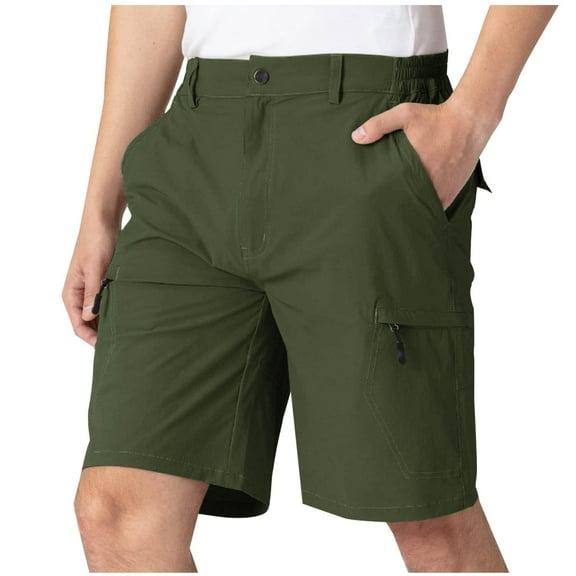 Wyobmus Mens Cargo Shorts with Zipper Pockets Loose Lightweight Water Resistant Hiking Shorts Quick Dry High Waist Fishing Shorts S-3X Olive Green