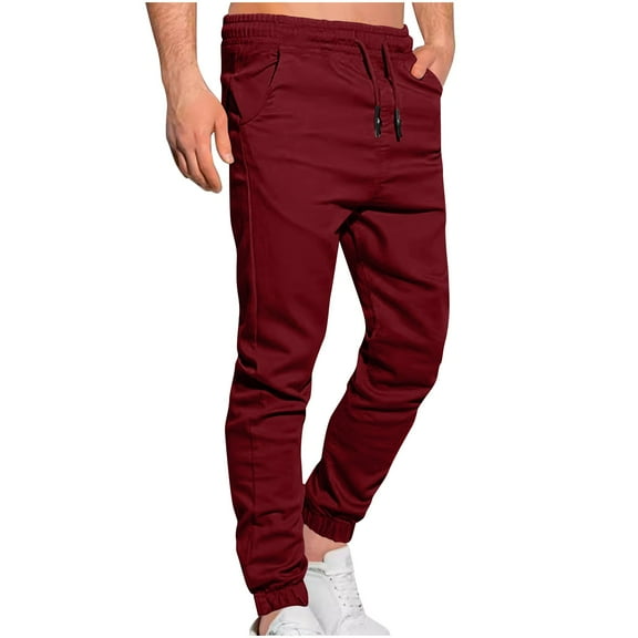 Wyobmus Mens Cargo Workout Joggers Pants Tapered Workout Gym Cargo Joggers Outdoor Fitness Running Cargo Sweatpants A-Red