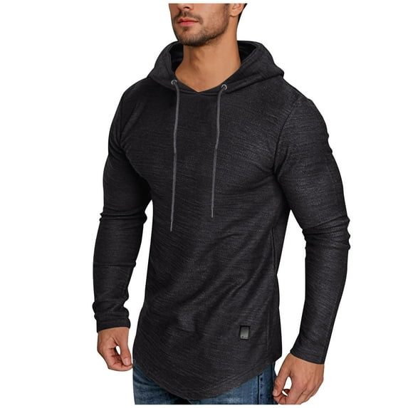 Wyobmus Mens Casual Athletic Hoodies Sport Sweatshirt Solid Color Pullover Long Sleeve Active Hooded T-Shirt Tops Black