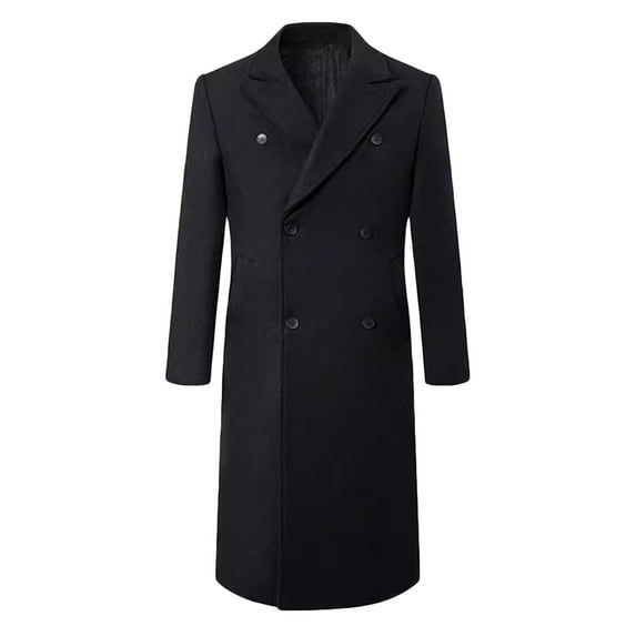 Wyobmus Mens Casual British Style Trench Coat Slim Fit Notched Collar Long Jacket Overcoat Double Breasted Pea Coat Wih Pockets Black