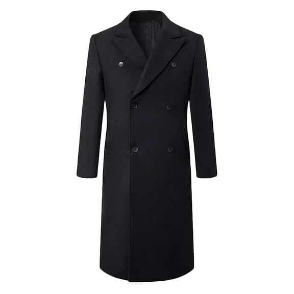Wyobmus Mens Casual British Style Trench Coat Slim Fit Notched Collar Long Jacket Overcoat Double Breasted Pea Coat Wih Pockets Black