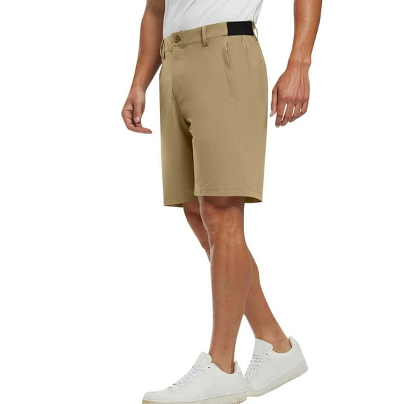 Wyobmus Mens Casual Chino Shorts Classic Fit Elastic Waistband Shorts Breathable Flat Front Dress Beach Summer Shorts S-2X Khaki