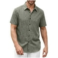 thumbnail image 1 of Wyobmus Mens Casual Linen Shirt Short Sleeve Stretch Casual Button Down Shirts Cotton Comfy Solid Summer Beach Shirt Green, 1 of 8