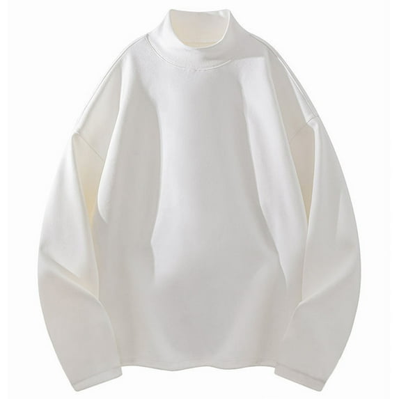 Wyobmus Mens Casual Mock Neck Sweatshirt Long Sleeve Loose Pullover Basic Lightweight Undershirt Sweater Tops M-5XL White