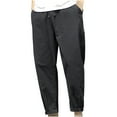thumbnail image 1 of Wyobmus Mens Casual Pants Drawstring Elastic Waist Beach Pants Straight Leg Cropped Sweat Pant Slacks With Pockets L-5XL A-Black, 1 of 5