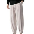 thumbnail image 1 of Wyobmus Mens Casual Pants Drawstring Elastic Waist Beach Pants Straight Leg Cropped Sweat Pant Slacks With Pockets L-5XL B-Beige, 1 of 6