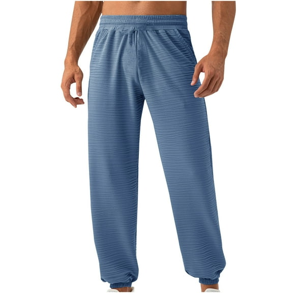 Wyobmus Mens Casual Pants Stretch Ankle Binding Sweatpant Drawstring Elastic Waist Cropped Pants A-Dark Blue