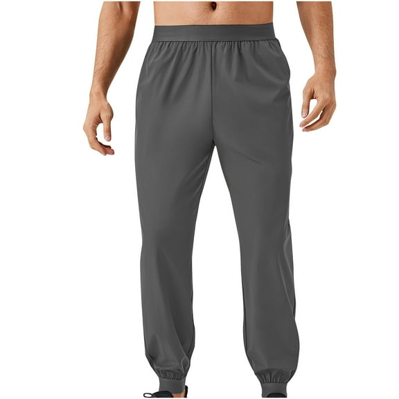 Wyobmus Mens Casual Pants Stretch Ankle Binding Sweatpant Drawstring Elastic Waist Cropped Pants C-Gray