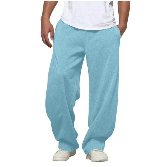 Wyobmus Mens Casual Sweatpants Open Bottom Joggers with Slant Pockets Loose Fit Drawstring Waist Athletic Pants for Running Basketball B-Sky Blue