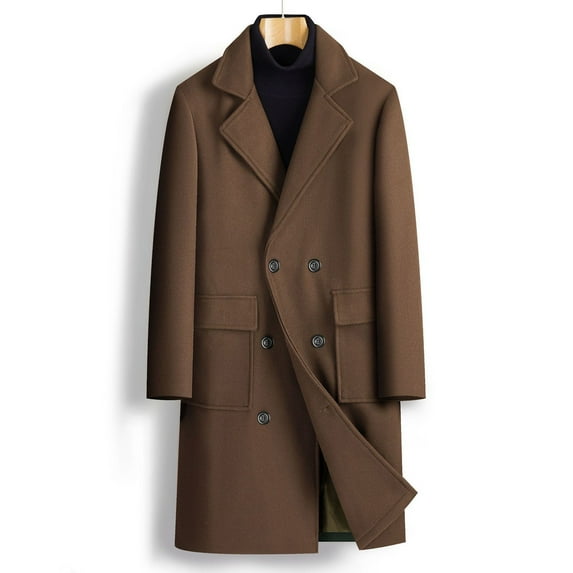 Wyobmus Mens Casual Trench Coat Slim Fit Notched Collar Long Jacket Overcoat Double Breasted Pea Coat Wih Pockets Coffee