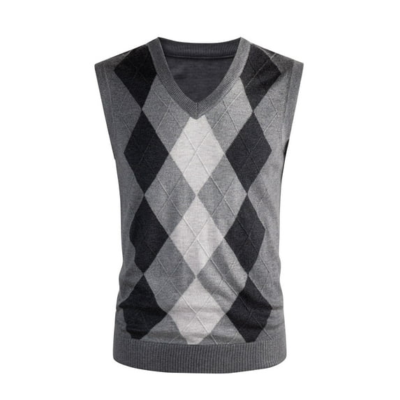 Wyobmus Mens Casual Wool Argyle Sweater Vest Slim Fit Lightweight Sleeveless V-Neck Knit Pullover Vest Gray