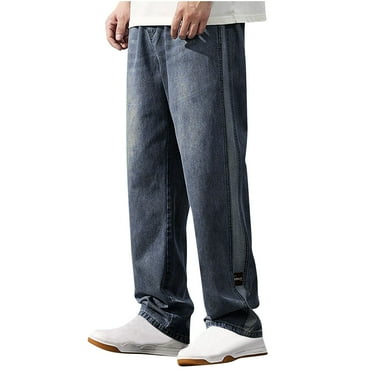 Wyobmus Mens Classic Fit Jeans Straight Leg Jeans Casual Elastic Waist Denim Pants Lightweight Carpenter Jean A-Light Blue