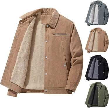 Wyobmus Mens Corduroy Fleece Lined Jackets Solid Color Thicken Lined Jacket Button Down Long Sleeve Jacket Coat Black