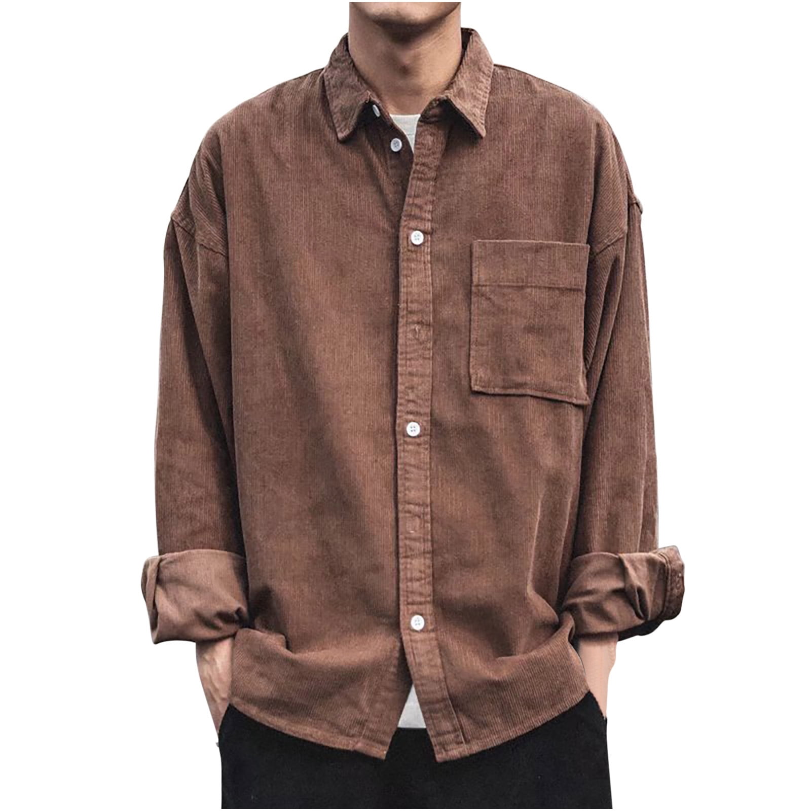 Men's Full Size Classic Short Sleeve Corduroy Button Down Shirt Plus Size