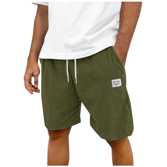 Wyobmus Mens Corduroy Shorts Casual Short Drawstring Elastic Waist Lightweight Summer Beach Shorts with Pocket Olive Green