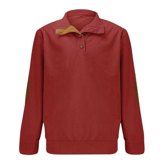 Wyobmus Mens Corduroy Sweatshirts Casual Vintage Stand Collar Long Sleeve Button Pullover Tops Workout Sweatshirt B-Burgundy