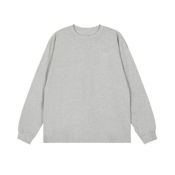 Wyobmus Mens Cotton Crewneck Tshirt Loose Fit Ribbed Pullover Solid Long Sleeve Closed Cuff Sweatshirts Gray