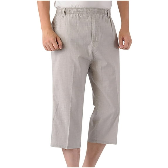 Wyobmus Mens Cotton Linen Capris Long Elastic Shorts Ultra-Thin Below Knee Shorts 3/4 Elastic Waist Casual Shorts With Pockets,XL-5XL Gray