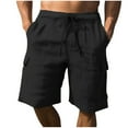 thumbnail image 1 of Wyobmus Mens Cotton Linen Cargo Shorts Solid Color Casual Fashion Drawstring Elastic Waist Straight Fit Beach Pants S-3Xl Black, 1 of 7