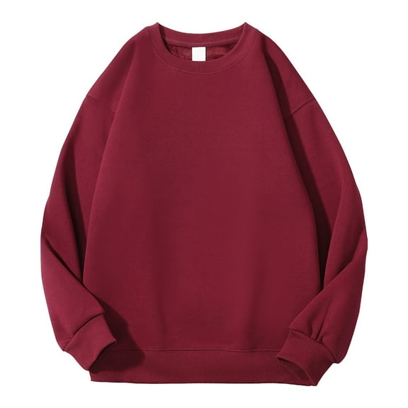 Wyobmus Mens Cotton Sweatshirt Loose Fit Fleece Warm Pullover Long Sleeve Crew Neck Sweatshirt M-5XL A-Burgundy