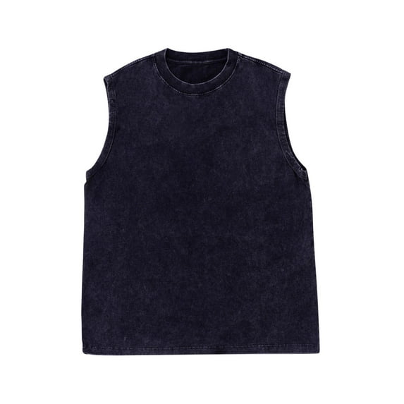 Wyobmus Mens Cotton Workout Gym Tank Top Sleeveless Cut Off Muscle Shirts Retro Distressed Tshirts Running Beach Loose Fit Tees Black