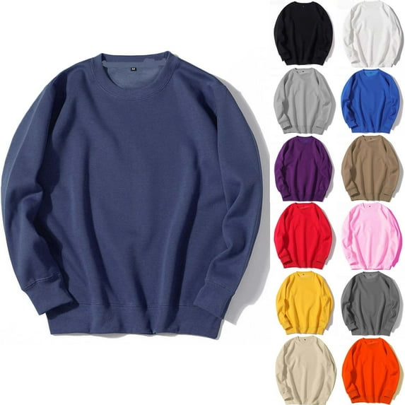 Wyobmus Mens Crewneck Sweatshirts Casual Loose Long Sleeve Oversized Pullover Soft Solid Color Round Neck Tops Purple