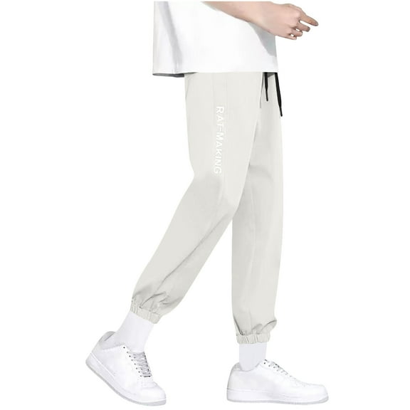 Wyobmus Mens Drawstring Jogger Pants Elastic Waist Athletic Lounge Pants Loose Closed Bottom Casual Jersey Pants Size S-2XL A-Khaki