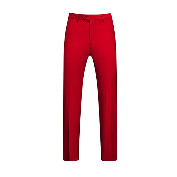 Wyobmus Mens Dress Pants Loose Hidden Expended Waist Bussiness Pants Solid Casual Button Tapered Suit Pants Red