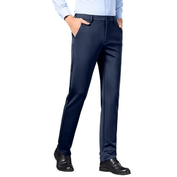 Wyobums Mens Dress Pants Oversized Fit Casual Business Flat Front Suit Pants Wrinkle Free Comfort Stretch formal Pants for Men B-Navy