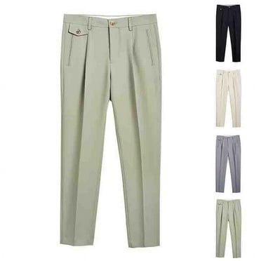 Wyobmus Mens Plus Size Casual Dress Pants Pleated Front Hidden Comfort Waistband Tailored Trousers Solid Straight Leg Chino Pants S-5X Beige